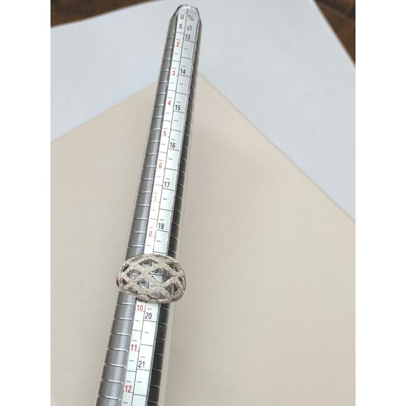 925 Peruvian Solid Silver Ring Womens Size 9.5 Embossed Rhombus Shape Cottage